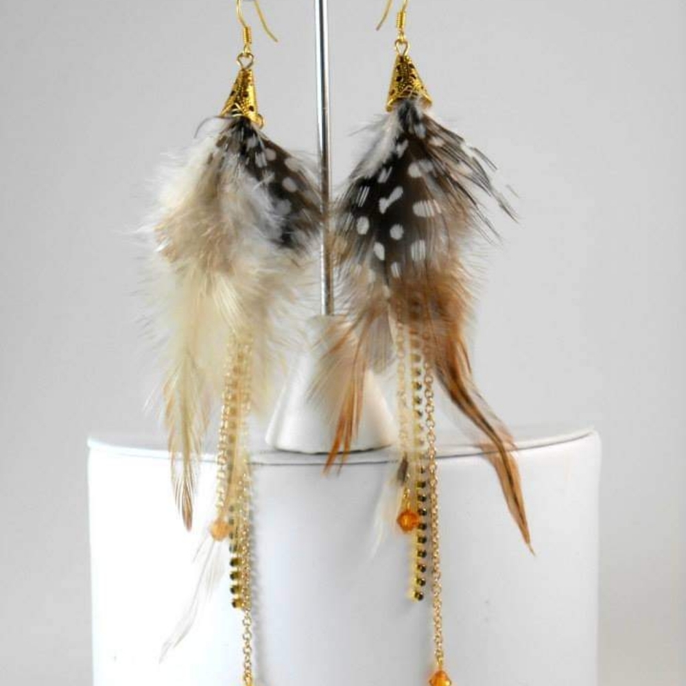 Fun pair of handcrafted feather earrings